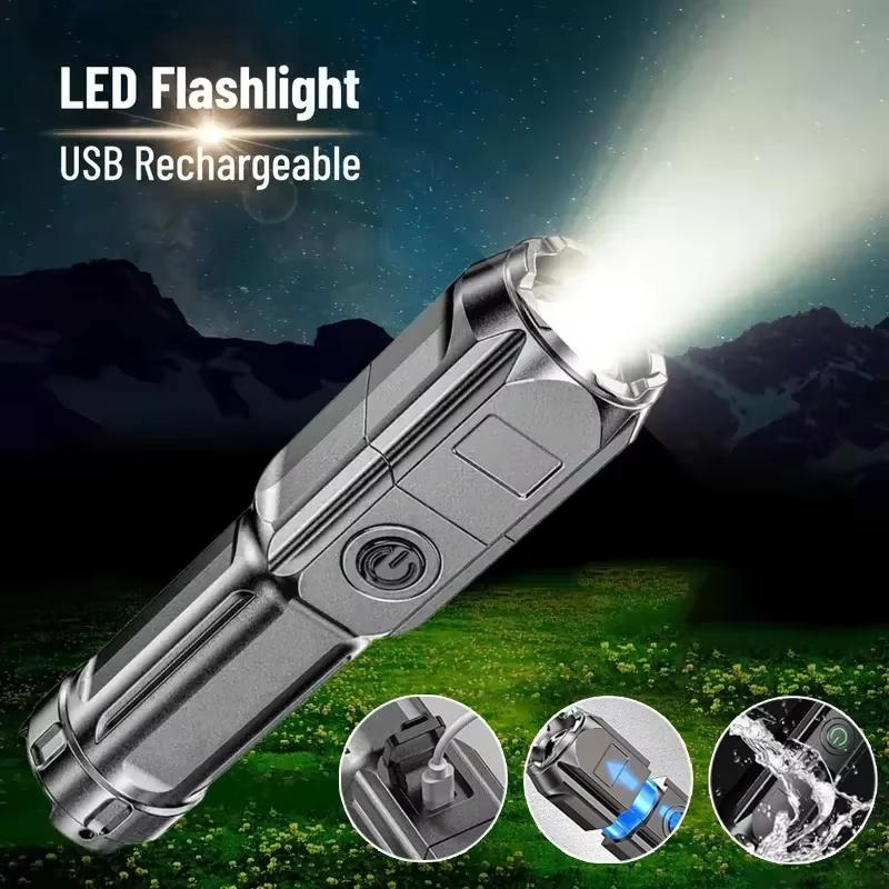 Rechargeable Zoom Torch 3 Modes Waterproof Long Range ABS Strong Light for Outdoor Camping Hiking Super Bright LED Flashlight