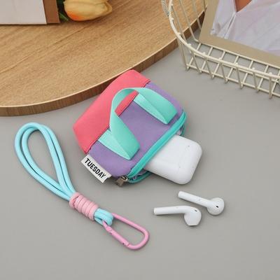 Fashionable Mini Coin Purse Dopaamine Pink Canvas Earphone Case with Wristband Storage Handbag