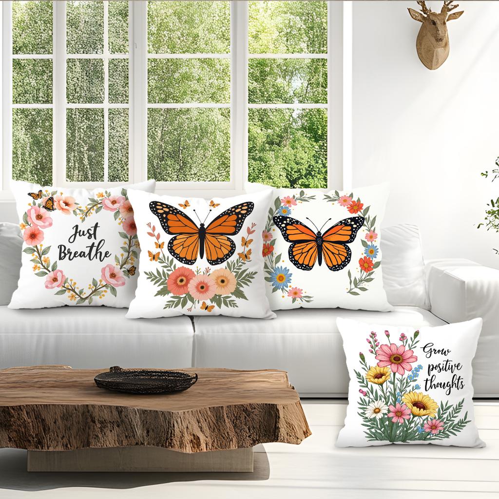 Butterfly Floral Pattern Pillowcase Printed Polyester 40/45/50Cm Throw Pillowcover Decorative Sofa Cushion Pillowslip Home Decor