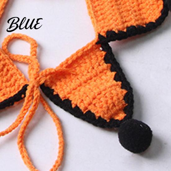 Adjustable Dog Bib Knitted Star Pet Bib Handmade Shape Cat Crochet Skin-friendly Collar with Black Pom-poms for Cats Small Dogs Halloween Outfit