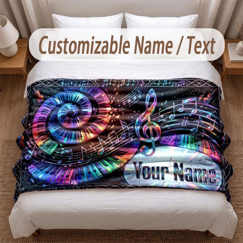 Music Theme Soft Blanket Personalized Custom Name Text Print Warm Blanket Home Sofa Bedroom Decor