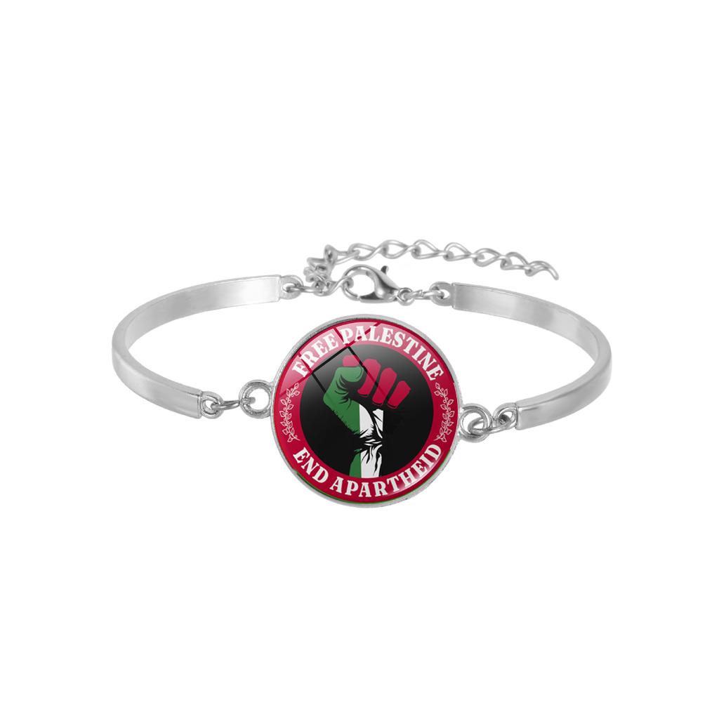Free Palestine Fist Design Time Gem Alloy Bracelet, Personalized Trendy Jewelry
