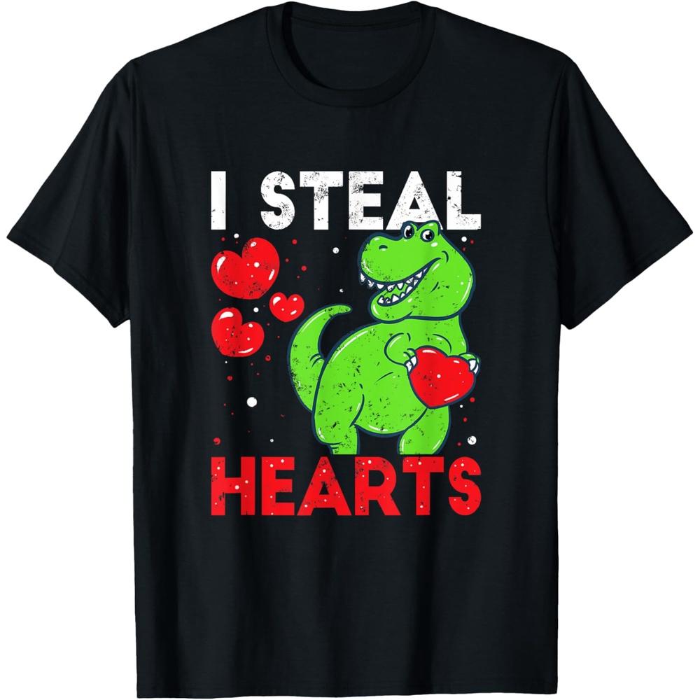 Boys Valentines Day Boys Girls Dinosaur T rex Lover I Steal Hearts Cotton Men T Shirt 4XL чёрный