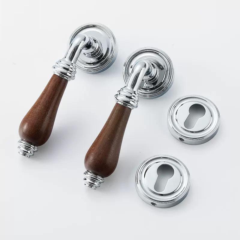 Euro Walnut Wood Handle Door Lock Indoor Universal Security Door Locks Bedroom Mute Deadbolt Lock Furniture Hardware Accessories