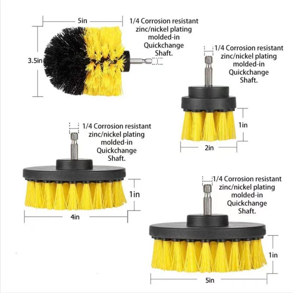 4pcs Yellow Electric Drill Cleaning Brush Car Detailing Drill Brush Set Floor Cleaning