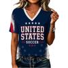 Women's Short Sleeve V-Neck T-Shirt with USA Letter Print
