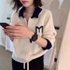 IHUASU Autumn and Winter Casual Knitted Wool Cardigan Jacket Women's Casual POLO Neck Zip Cashmere Jumper