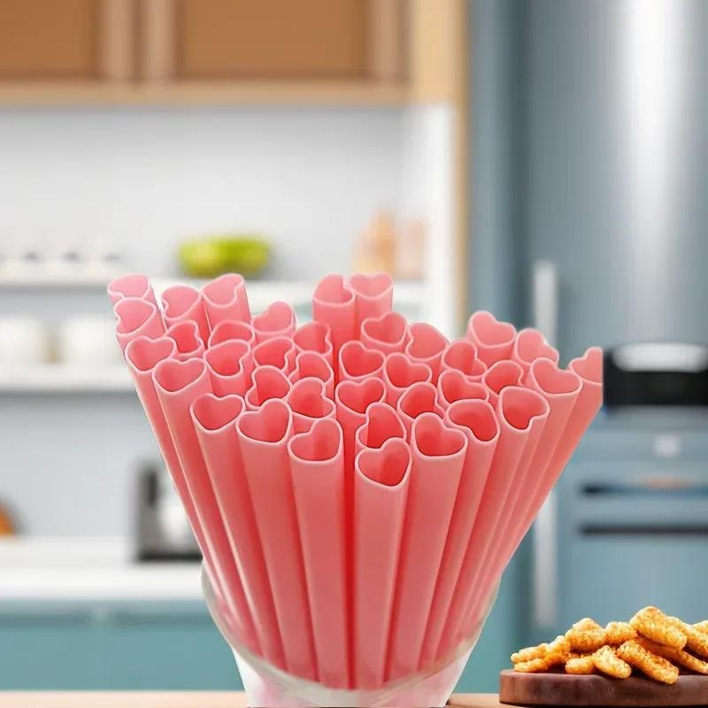 10pcs/set PP Material Love Heart Straw Drinking Straw Supplies Accessories Pink Red Color Outdoor Party Straw Separate Package