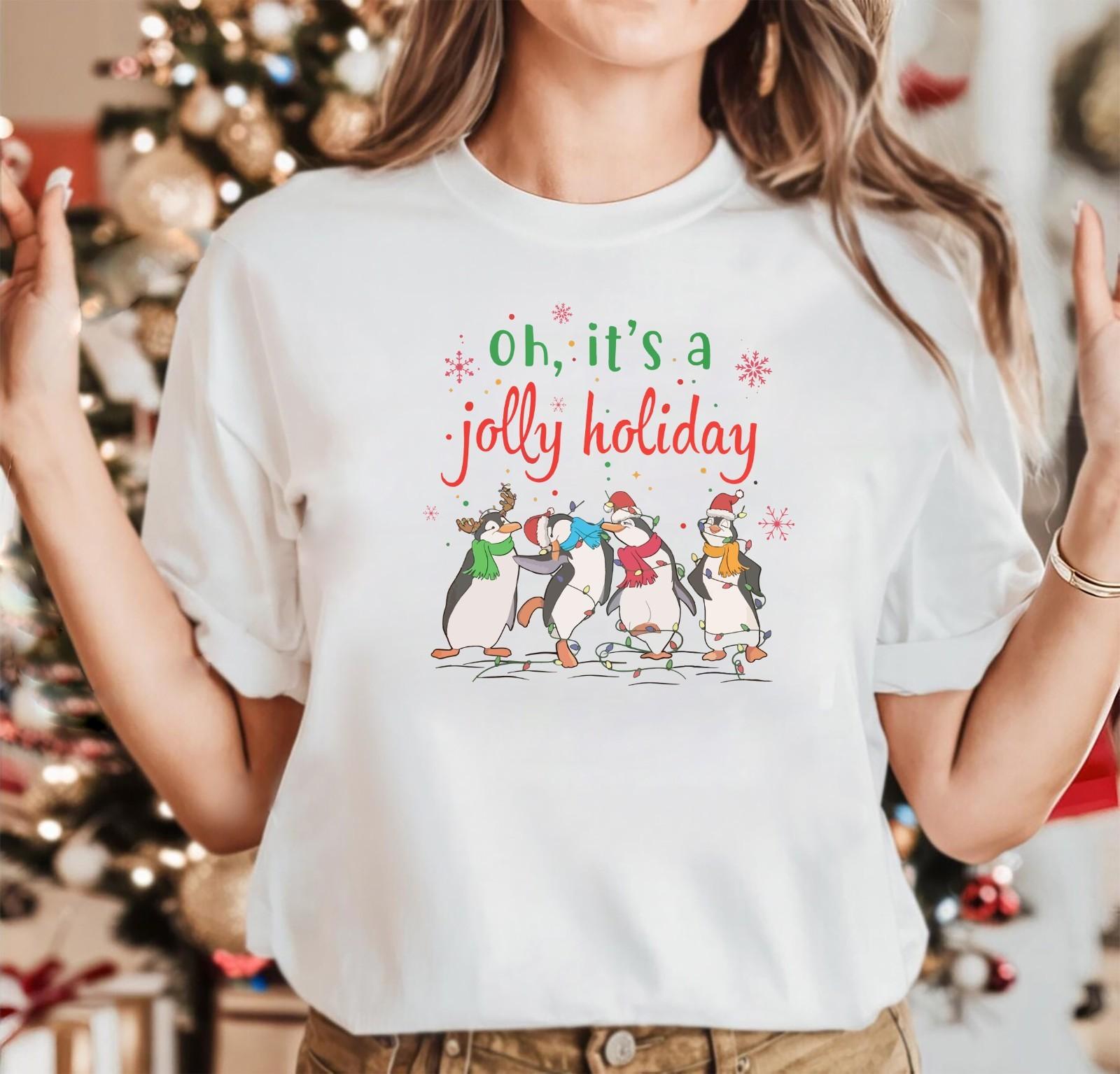 Christmas T-Shirt Mens Womens Tees Top Novelty Funny Santa Reindeer Xmas Gift Top, Jolly Holiday 2XL
