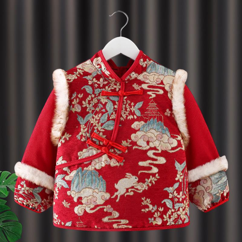 Children's Waterproof Reversible Coveralls: New Year Chinese Style Outerwear & Bib. Dirt-Resistant, Protective for Autumn/Winter.