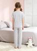 Girls Pajama Set, Cute Rabbit & Polka Dot Short Sleeve Top & Long Pants, Soft Sleepwear for 8-12 Years
