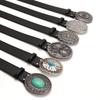 Bohemian Vintage Gem Black Leather Belt For Women With Alloy Buckle And Versatile Style