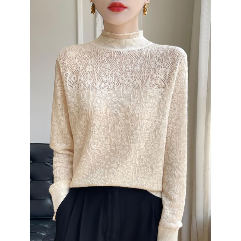 

DAFIFY Женская мода повседневная осень-зима однотонный принт длинный рукав полуводолазка свитера M бежевый