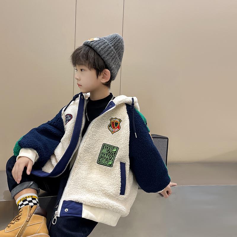 Boys' Lambskin Coat - Thick Winter Sweater with Velvet for Kids, Trendy and Loose Fit