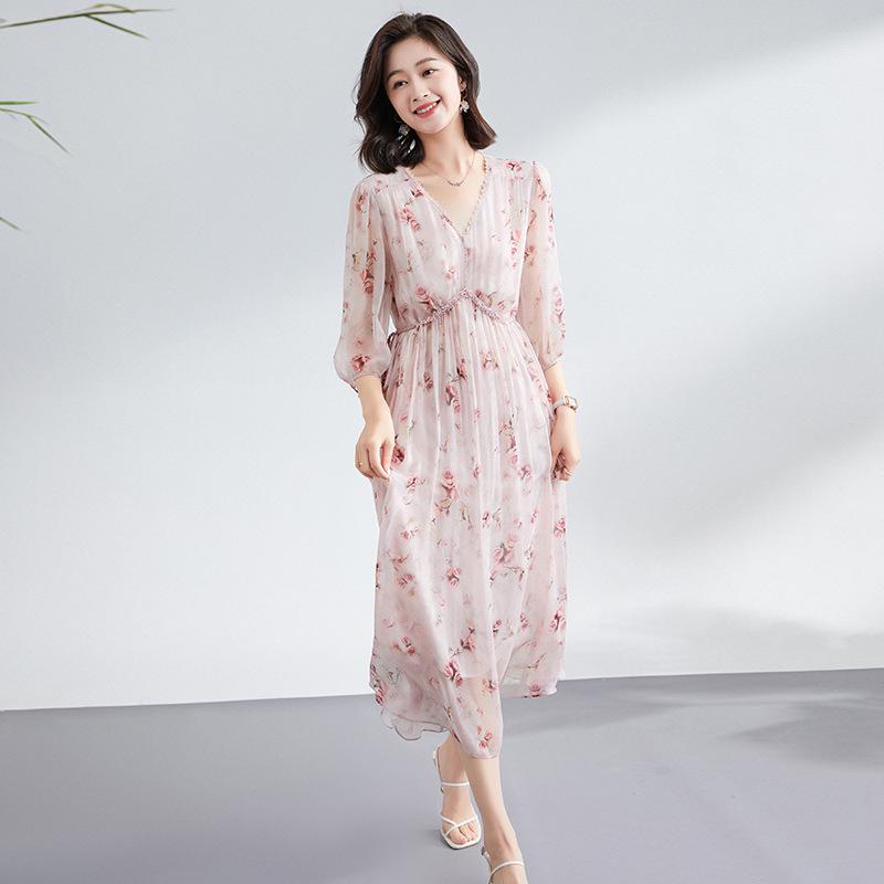 2025 Summer Pink Mulberry Silk Fairy Dress – Elegant, 100% Real Silk for a Youthful Look