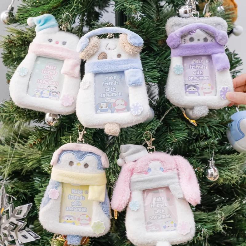 Plush Snowman Photocard Holder with Chain Cartoon Animal Photo Frame 3 Inch Kpop Photocard Sleeves for Girls Birthday Gifts 2025