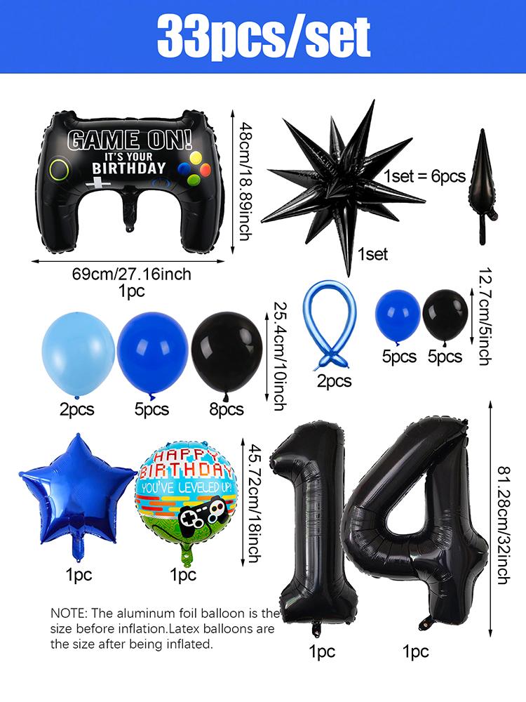 1set Video Game Theme Number Birthday Set Game Controller Balloons Black 1-15 Number Balloons Gamer Kids Birthday Party Decors