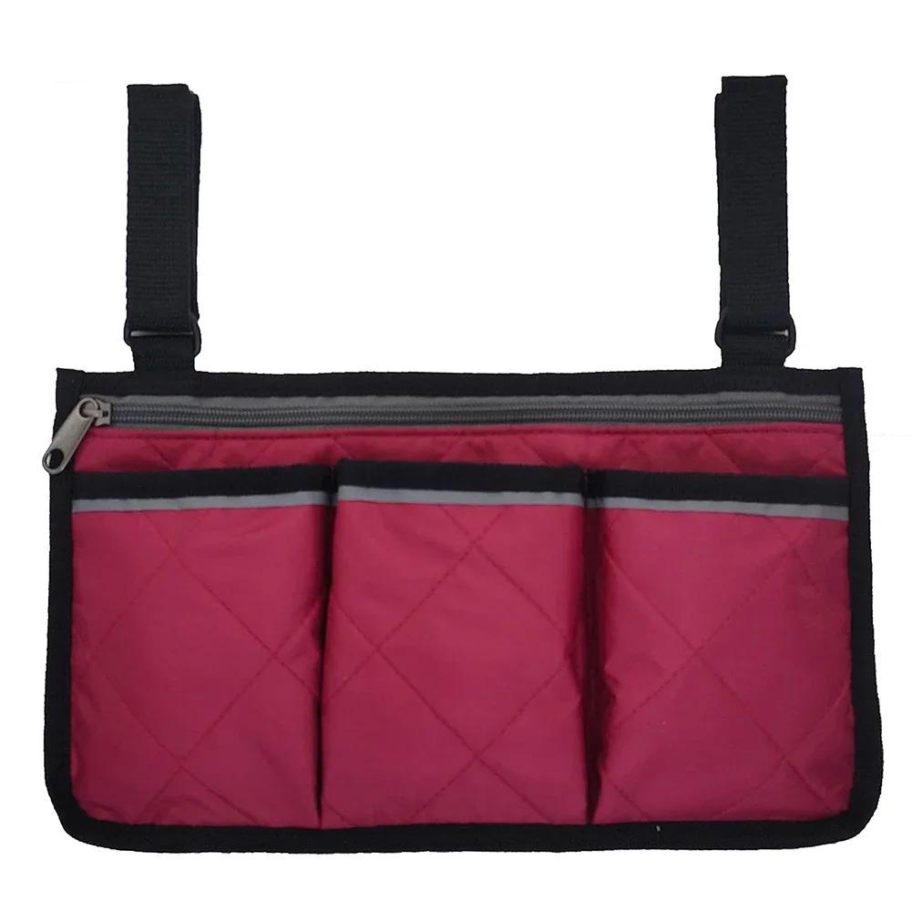 Wheelchair Side Storage Bag Cycling Pockets Stroller Bag for Sundries Wallet Snacks Storage Use with Reflective Strip
