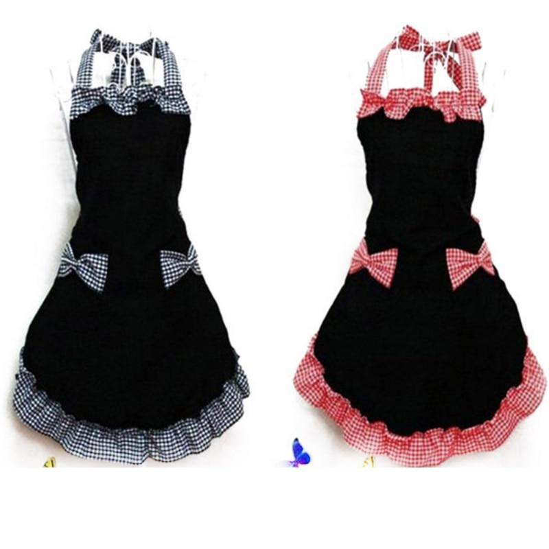 Cute Bib Apron Dress Flirty Vintage Kitchen Women Bowknot with Pocket Restaurant Kitchen Apron Dress