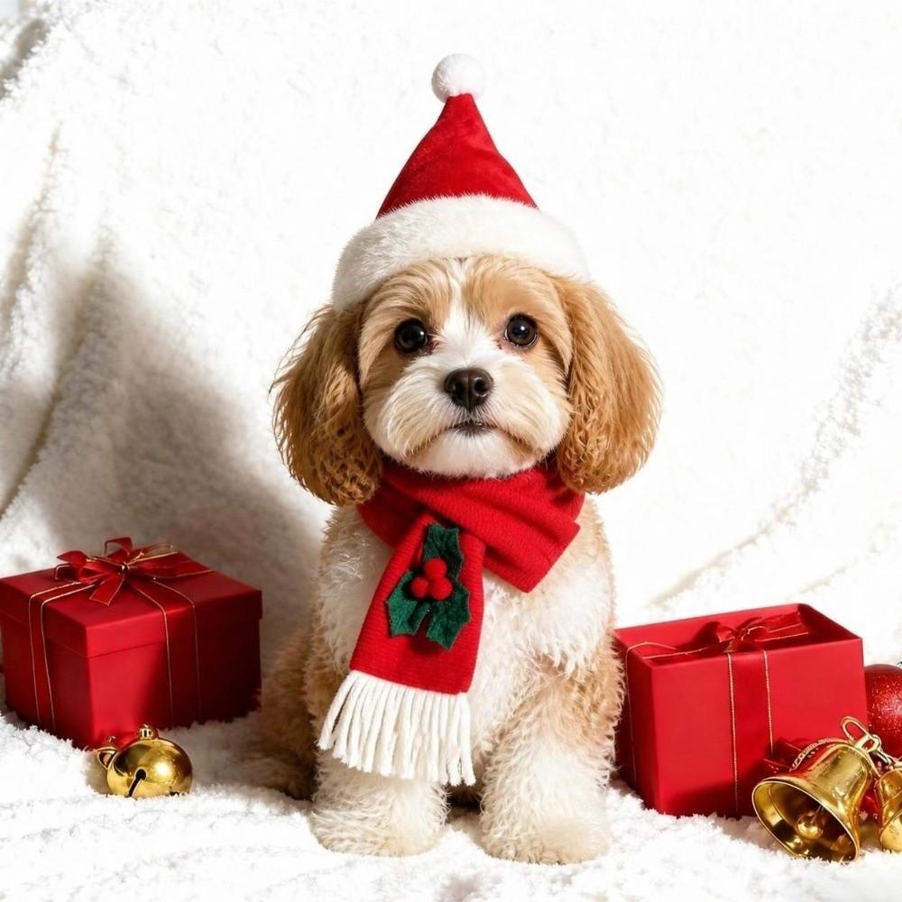 2Pcs/Set Christmas Dog Scarf Collar Warm Dog Bandana Scarf Cozy Pet Neck Warmer  for Puppy Kitten