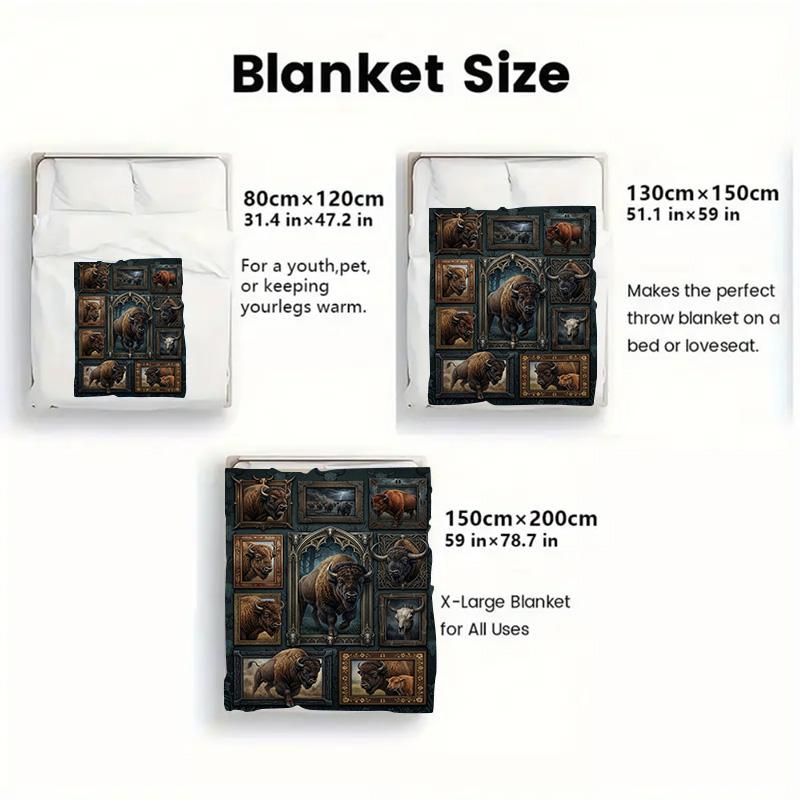 Buffalo Collection 2D Flat Pattern Flannel Blanket, High Quality All Seasons, Home Decor, Warmth and Comfort, Perfect for Christmas Gifts.