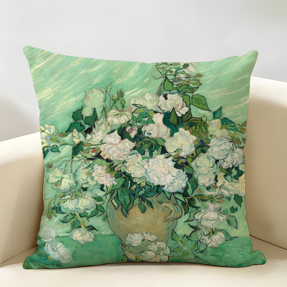 Federa Cuscino Stampa Originale Van Gogh Lino Naturale Tessuto Biologico Stampa Double Face Decorazione Stanza Divano Federa