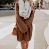 Women Winter Sweater Knit Turtleneck Warm Long Sleeve Pocket Mini Sweater Dress