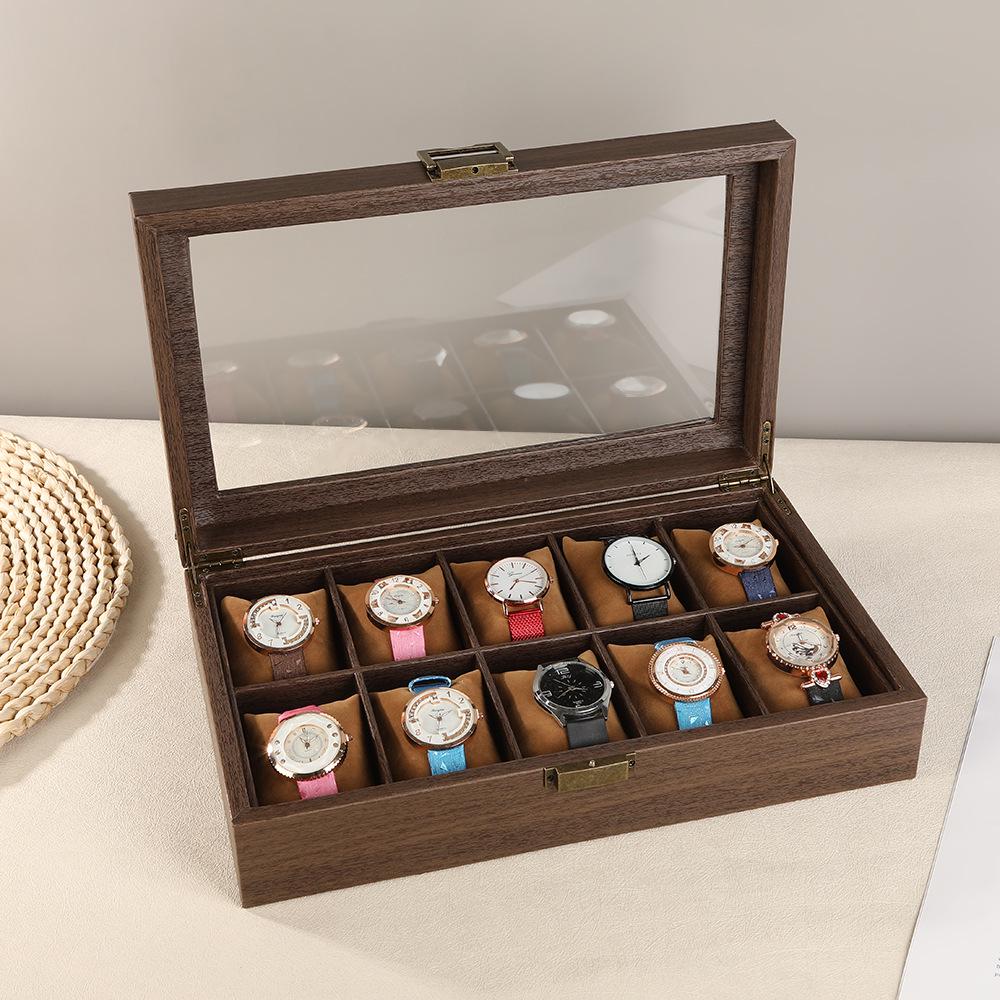 Vintage Wood Grain Leather Watch Box - High-End Bracelet Display & Storage Case