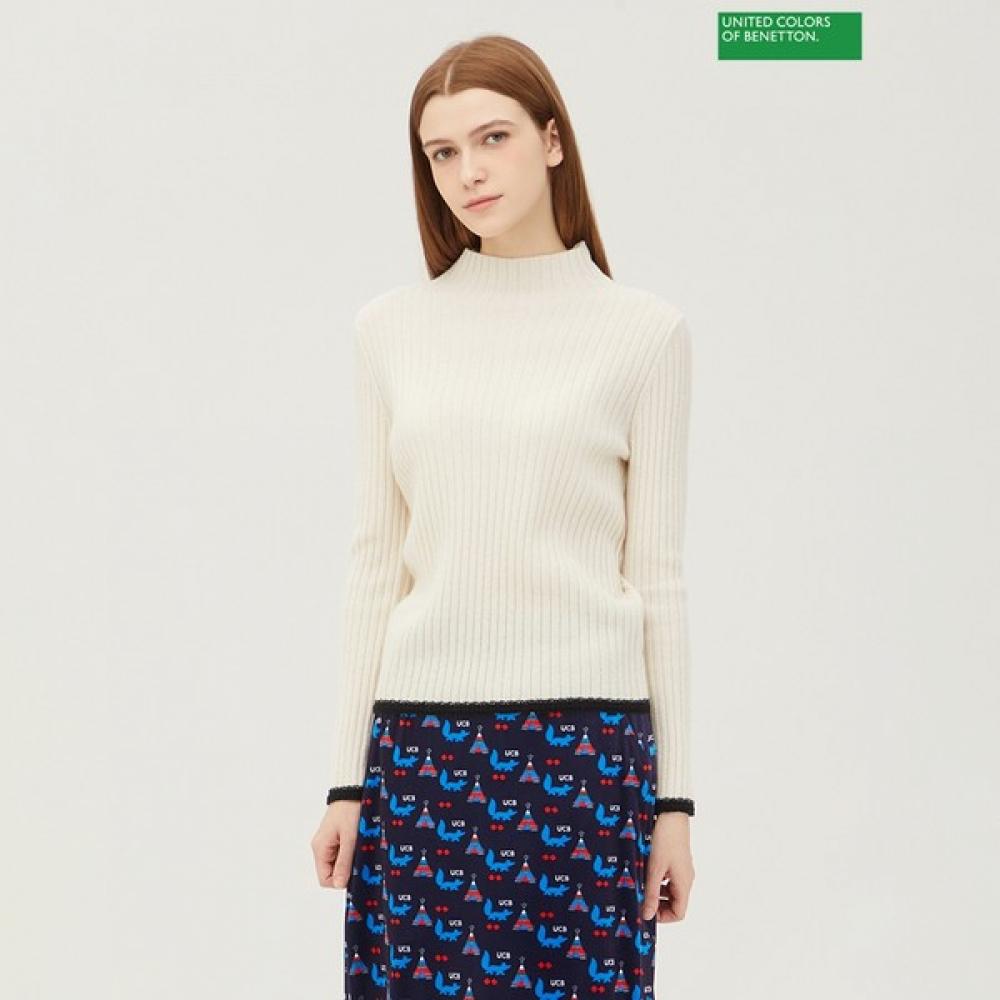 

Benetton Benetton Victoria ребристый трикотажный свитер с высоким воротом Bakpa4461 Iv Ivory/OS