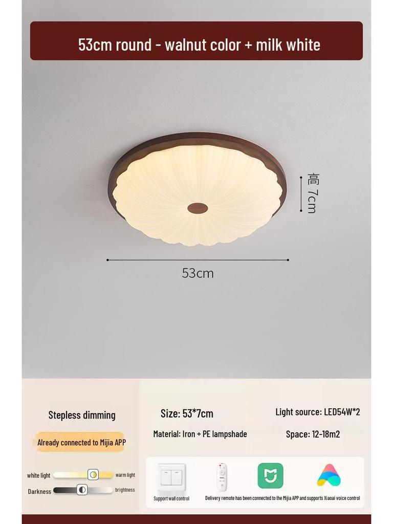 2025 Chinese Style Walnut Ceiling Light: Retro Round Design for Bedroom & Study