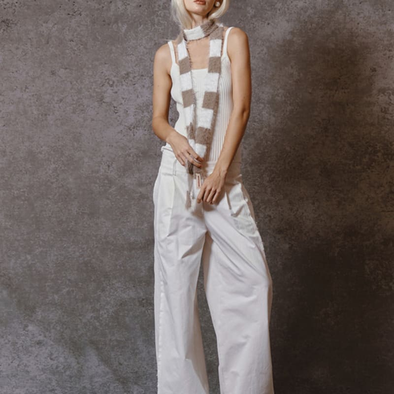 MEENDERI MIXED STRIPE knit MUFFLER - WHITE BEIGE