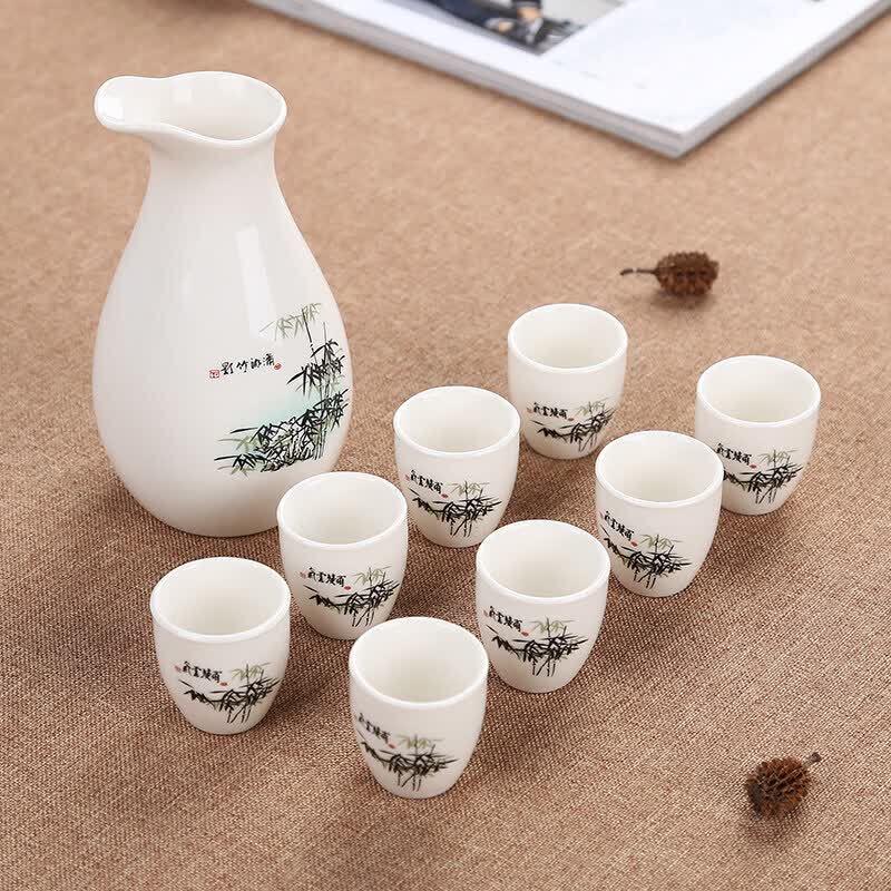 Qiwei Ceramic 9-Piece Sake & Liquor Serving Set