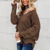 2022 Off-Shoulder Loose Knit Sweater with Deep V-Neck and Tassel Details