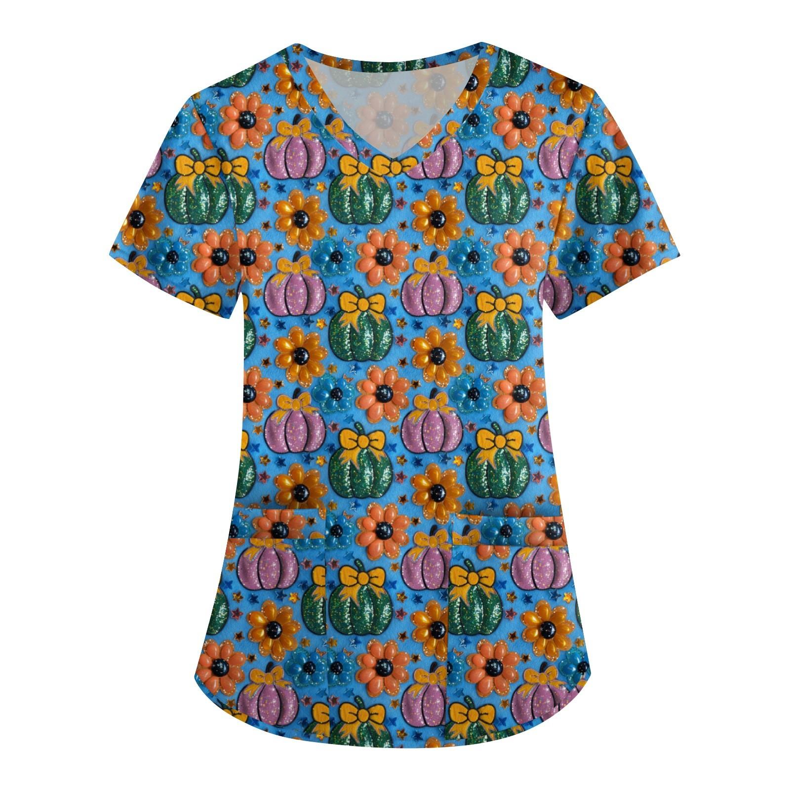 

Женская мода V-образный вырез с короткими рукавами рабочая одежда Хэллоуин принт верх платье XL шафрановый