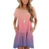 Women's Fashion Casual Round Neck Short Sleeve Ruffle Gradient Printed Dresses