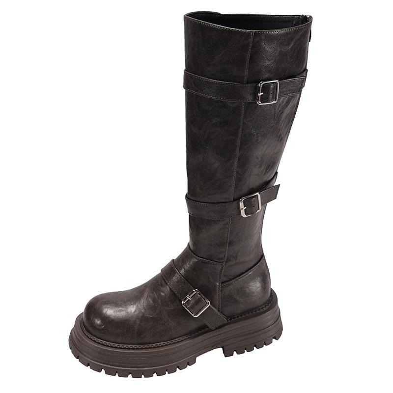 British style thick heel but knee knight boots women's 2025 autumn new retro versatile thin sweet cool buckle boots