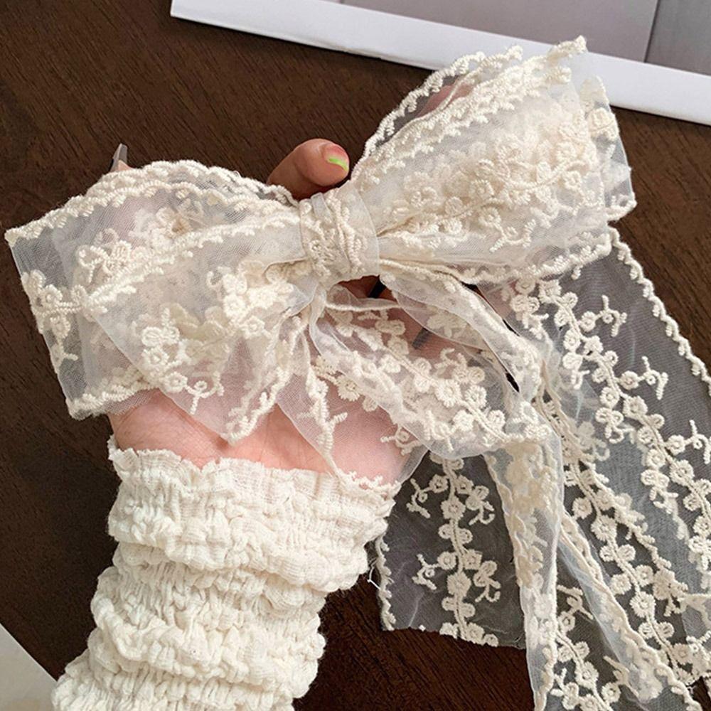 Large Lace Embroidery Hair Clip French Style Women Hairpin Elegant Lace Bow Hair Clip  Headdress