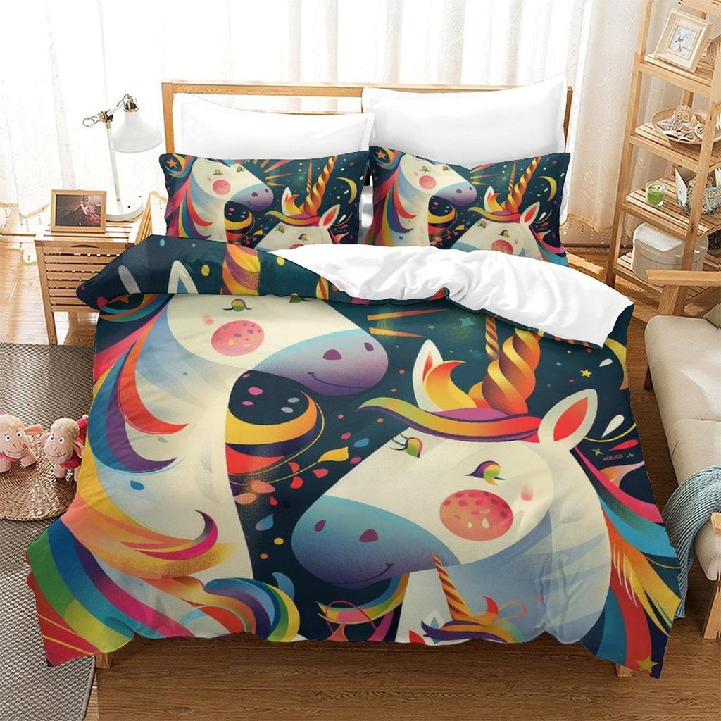 Comforter Digital Printed Unicorn Design Queen Size Bedding Girl'S Not Fading Soft And Comfortable.