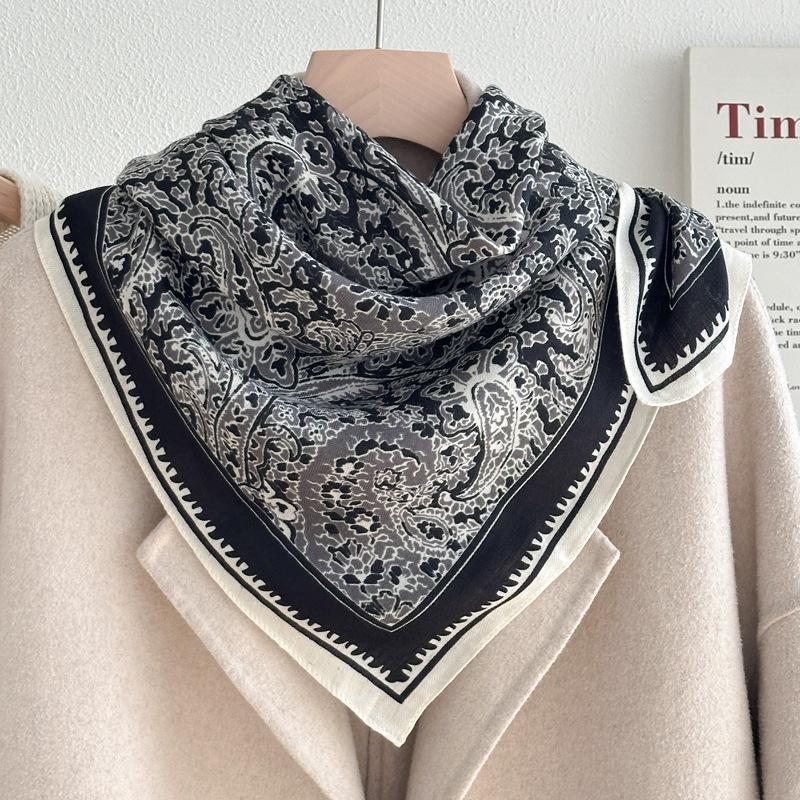 Chessboard Plaid 71CM Cotton and Linen Silk Scarf Small Square Scarf Women's Spring and Autumn Summer Thin Scarf Scarf Linen Headscarf Belt
