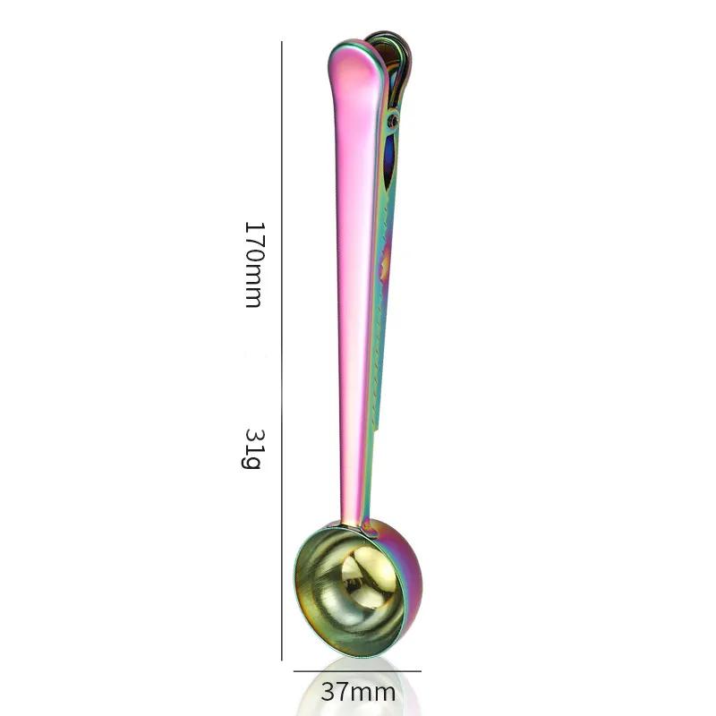 Multifunctional Coffee Scoops with Clip Powder Flour Measuring Tools Stainless Steel Bake Spoons Measure Spoons Food Sealing Clip Reusable Ya1025