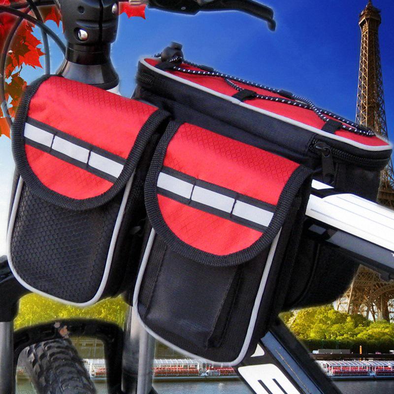 Waterproof Bicycle Top Tube Bag with Rain Cover - Four-in-One Mountain Bike Front Bag