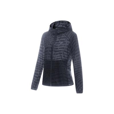 Li Ning Laufserie Logo-Print Buchstaben Reißverschluss Kapuzen-Langarm-Windbreaker Damen Oberbekleidung Kalt-Sand-Schwarz AFDT186-1