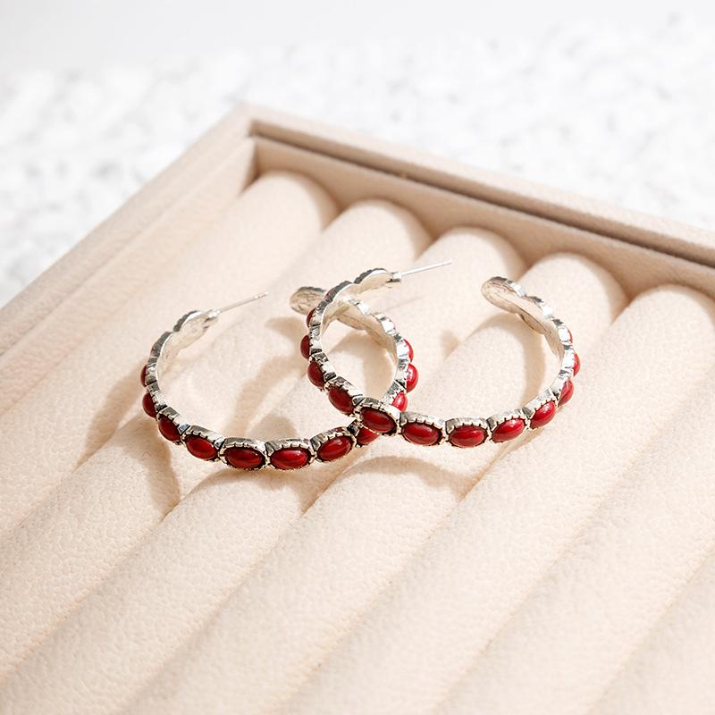 Fashion Bohemian Western Style Big Statement Round Hoop Earrings For Women Blue Red Black Beads Wrap Boho Beach Vacation Zircon