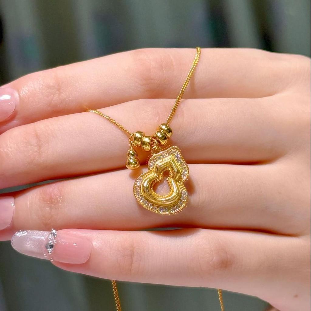 Exquisite S925 Sterling Silver Zircon Gourd Necklace for Women - Luxury Brushed Clavicle Chain