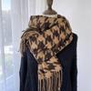 Women's Medium-Length Houndstooth Scarf - Warm, Sweet Style, Imitation Cashmere, Tassel Snood, Thick Shawl
