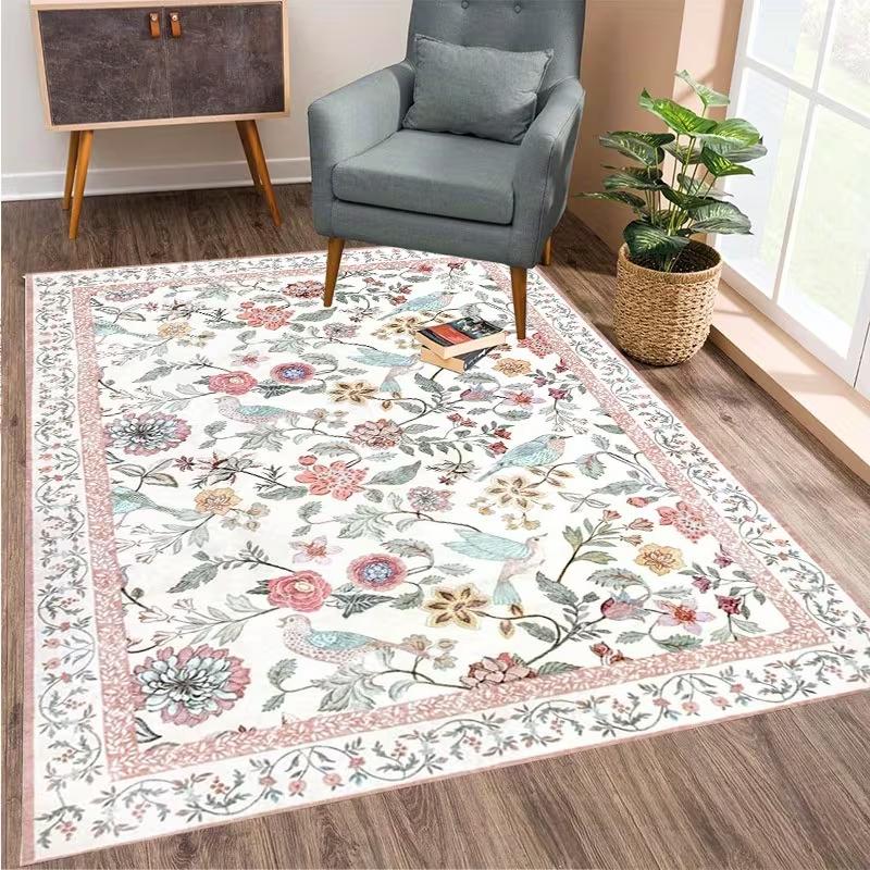 

Spring Summer Bohemian Rug Chinese-style Flower-and-bird Painting Design Living Room Home Decor Sofa Rug Bedroom Bedside Rug 40cm x 60cm