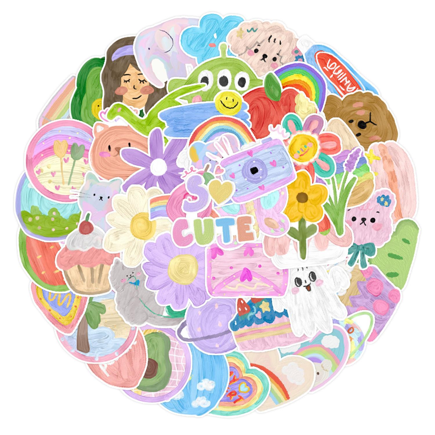 

50 Oil Color Doodle Stickers Suitcase Car Notebook Skateboard Refrigerator Water Cup Waterproof Decorative Stickers