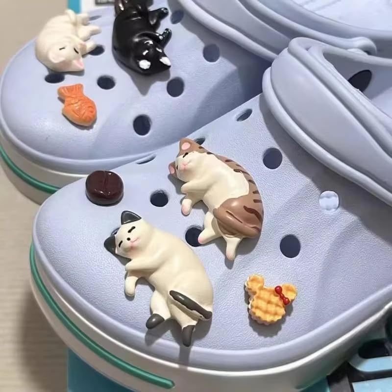 3D Cat Crocs Shoe Charm Set, Colorful PVC, Shoe Accessories, Jibbitz, Cute Sandal Buttons, Fancy, Soothing (4 Cats (8 Pieces))