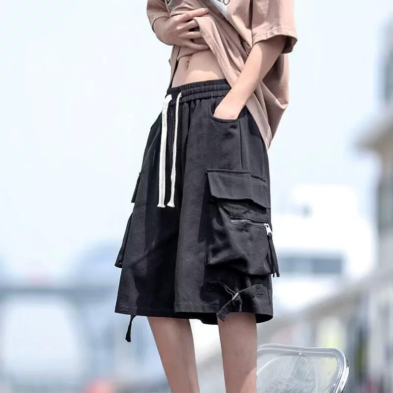 Mote Solide flere lommer Cargo-shorts for menn Klassisk midje Dragsnor Street Uformelt Løs kjekk kort