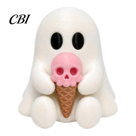 Sweet Cool Room Ornaments Halloween Mini Ghost Decorative Figurine, 3D Printed White Statue with Spooky Car Dashboard Decorations Pink Skull